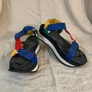 Womans Size 8.5 Strappy Sandals Colorful Adjustable Hook & Loop Strap 90s Style